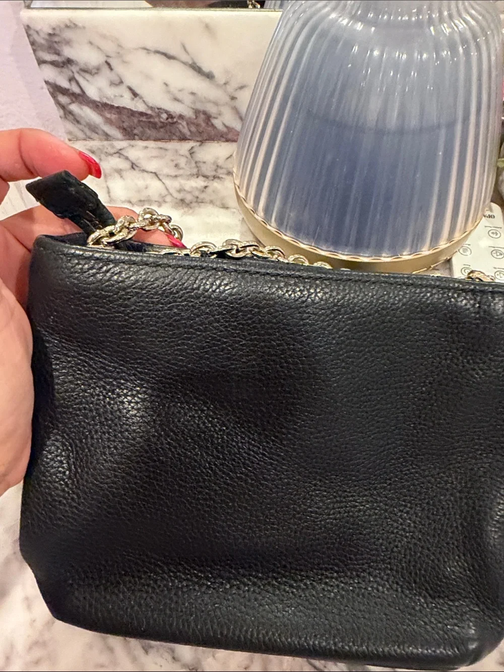 kate spade Black Pebbled Leather Chain Strap Crossbody
